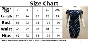 Guide des tailles pour la robe à pois à épaules dénudées avec mesures S à 2XL