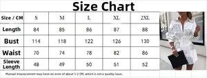 Tableau des tailles détaillé pour robe chemise à manches longues avec lien à la taille