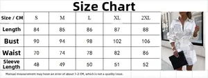 Tableau des tailles pour robe chemise à manches longues imprimée avec mesures en cm