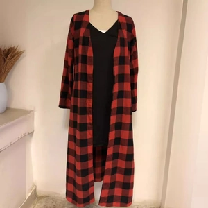 Women's casual long sleeve buffalo plaid cardigan with a black dress set outfit