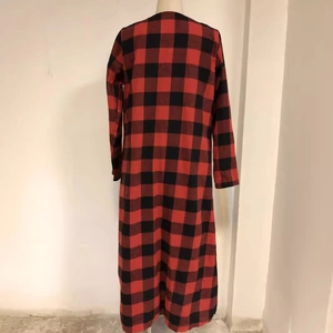 Full-length long sleeve red and black buffalo plaid cardigan coat for women fashion