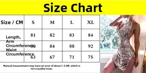 Detailed size chart for the sequin backless party dress with S to XL measurements