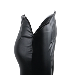 Slim fit matte black faux leather leggings with side ankle zipper details for women