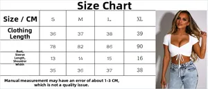 Size chart showing S to XL dimensions for the sexy drawstring cropped top with V-neck
