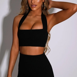 Donna Sexy Halter Neck Top E Gonna Halter Neck Crop Top Cerniera Posteriore Tinta Unita Poliestere Top E Gonna Per Festa Streetwear