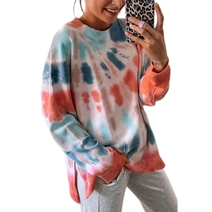 Sweat-shirt à manches longues pour femme avec imprimé tie-dye et fentes latérales