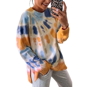 Sweatshirt ample pour femme avec imprimé tie-dye bleu et orange et bords côtelés
