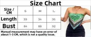 Size chart for slim fit off-shoulder floral tube top with length and bust details