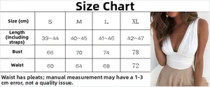 Detailed size chart for women's V-neck pleated tank top with measurements in cm