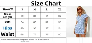 Size chart table for the floral print mini dress with short sleeves and V-neckline