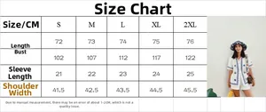 Detailed size chart for loose hand-painted short sleeve button-down shirt for women