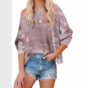 Haut à manches longues tie-dye pour femme violet et blanc avec coupe décontractée