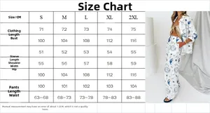 Detailed size guide table for women's two-piece linen shirt and trousers set from S to 2XL