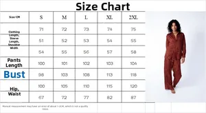 Tableau des tailles pour ensemble chemise imprimée à manches longues et pantalon pour femme