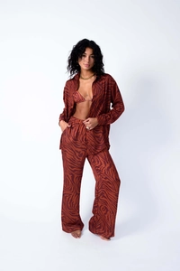 Ensemble trois pièces pour femme avec imprimé zèbre, cardigan et pantalon large
