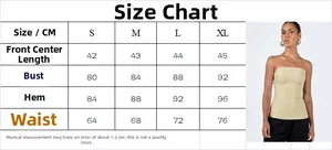 Size chart for women's strapless tube top featuring measurements from S to XL