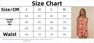 Detailed size chart for floral halter neck dress with length, bust, waist, and hip data