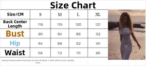 Detailed size chart for women off-shoulder slim mesh dress including S to XL measurements