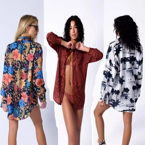 Women Oversized Long Sleeve Printed Blouse Loose Fit Tropical Palm Floral Animal Pattern Vacation Shirt Tops For Women