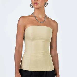 Women Sexy Strapless Tube Top Back Zipper Slit Hem Solid Color Slim Fit Bustier Crop Top Party Casual Streetwear