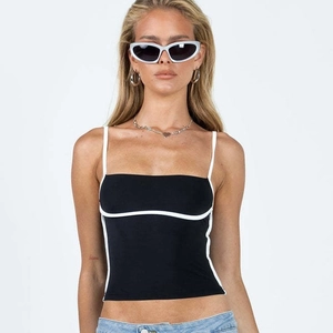 Camisole Sexy pour Femmes avec Bordure Contrastée Haut Court Coupe Ajustée Sans Manches Col Bas Mode Été Streetwear