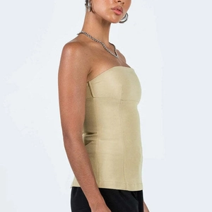 Slim fit khaki corset tube top with vertical seams and open back slit for women
