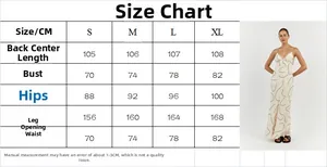 Detailed size guide table with measurements for floral V-neck backless maxi dress