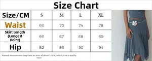 Tableau des tailles pour jupe asymétrique en mesh avec mesures de taille et de hanches
