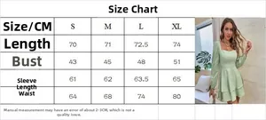 Size guide for light green backless tiered summer dress with measurements in cm