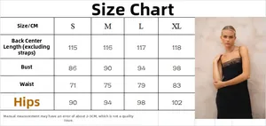 Größentabelle für schwarzes Satin-Slipkleid mit Spitzenbesatz und Maßen von S bis XL
