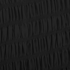 Detailed macro shot of elastic smocking stitch and shirred texture on black fabric