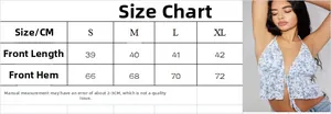Size chart for summer floral halter neck top with chest and length measurements