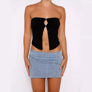 Women Sexy Off the Shoulder Tube Top Button Front Slim Fit Solid Color Backless Summer Party Streetwear Fashion Vest