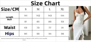 Size chart for the white lace split dress with detailed bust waist and hip measurements