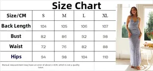 Size chart with measurements for the V-neck floral halter neck maxi dress for women