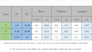 Size chart for women loose long sleeve dress with US EU conversion and measurements