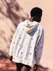Women Casual Floral Printed Hoodie Oversized Long Sleeve Pullover Hooded Sweatshirt White Floral Top For Autumn Streetwear