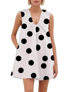 Women Sleeveless V-Neck A-Line Polka Dot Midi Dress Casual High Waist Summer Vacation Tencel Sundress