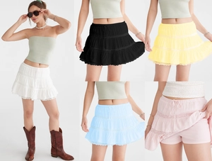 Detailed display of multi-layer lace trim cake skirt with elastic waist in five colors