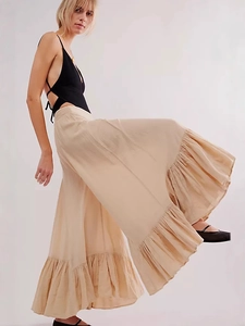 Women summer low waist wide leg pants with ruffle hem and backless halter top
