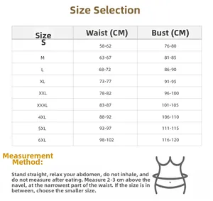 Size chart for embroidered steel-boned corset showing waist and bust measurements in CM