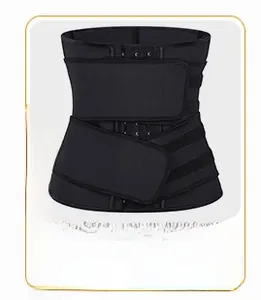 Détail de la gaine amincissante en latex noir avec triple agrafage et double ceinture velcro