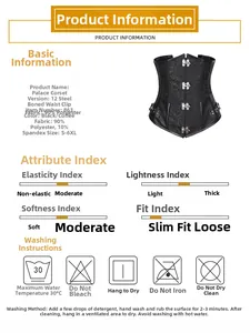 Vue détaillée du corset gothique montrant les 12 baleines en acier et le tissu polyester