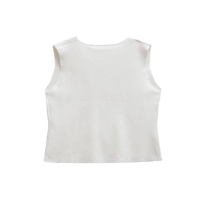Gilet in maglia bianco senza maniche con scollo a V da donna, trama liscia e design minimalista