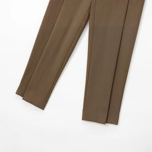 Pantaloni a palloncino donna marrone scuro minimalisti in twill spesso autunno 2024