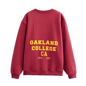 Felpa bordeaux vintage Oakland College con stampa gialla sul retro e polsini a coste