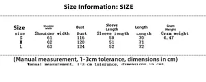 Tableau des tailles détaillé pour pull femme à manches longues avec dimensions S, M, L