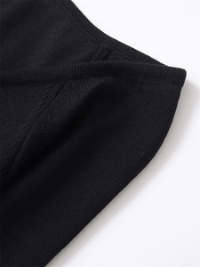 Close-up detail of black knitted fabric with high-quality ribbed edge and fine stitching