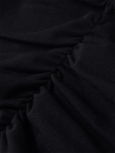 Detailed macro shot of black ribbed knit fabric with delicate ruched pleated texture