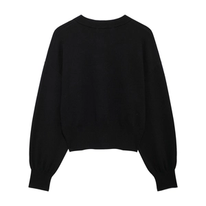 Classic black crew neck knitted sweater with ribbed cuffs and relaxed drop shoulders